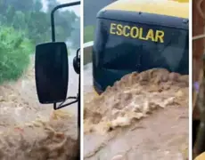 Aluna relata medo de cair de ônibus escolar durante inundação em SC: Vídeo