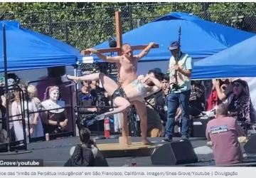 Vídeo de evento LGBT+ mostra travesti dançando com Jesus crucificado