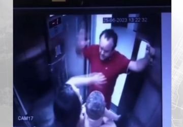 VÍDEO | Mulher com bebê nos braços é agredida dentro de elevador na PB