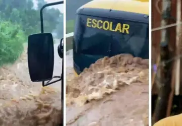 Aluna relata medo de cair de ônibus escolar durante inundação em SC: Vídeo